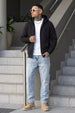 Black Ribbed Cuff Regular Fit Zip-Up Hoodie