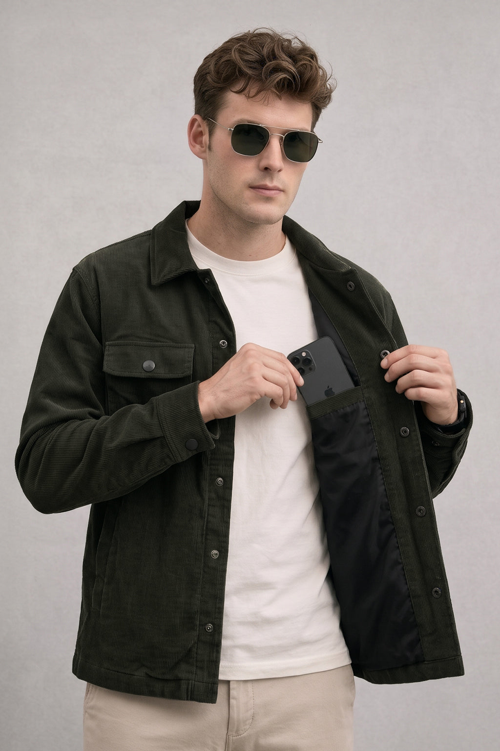 Olive Green 4 Pocket Loose Fit Exclusive Corduroy Jacket
