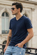 Navy Plain V-Neck Regular Fit T-shirt