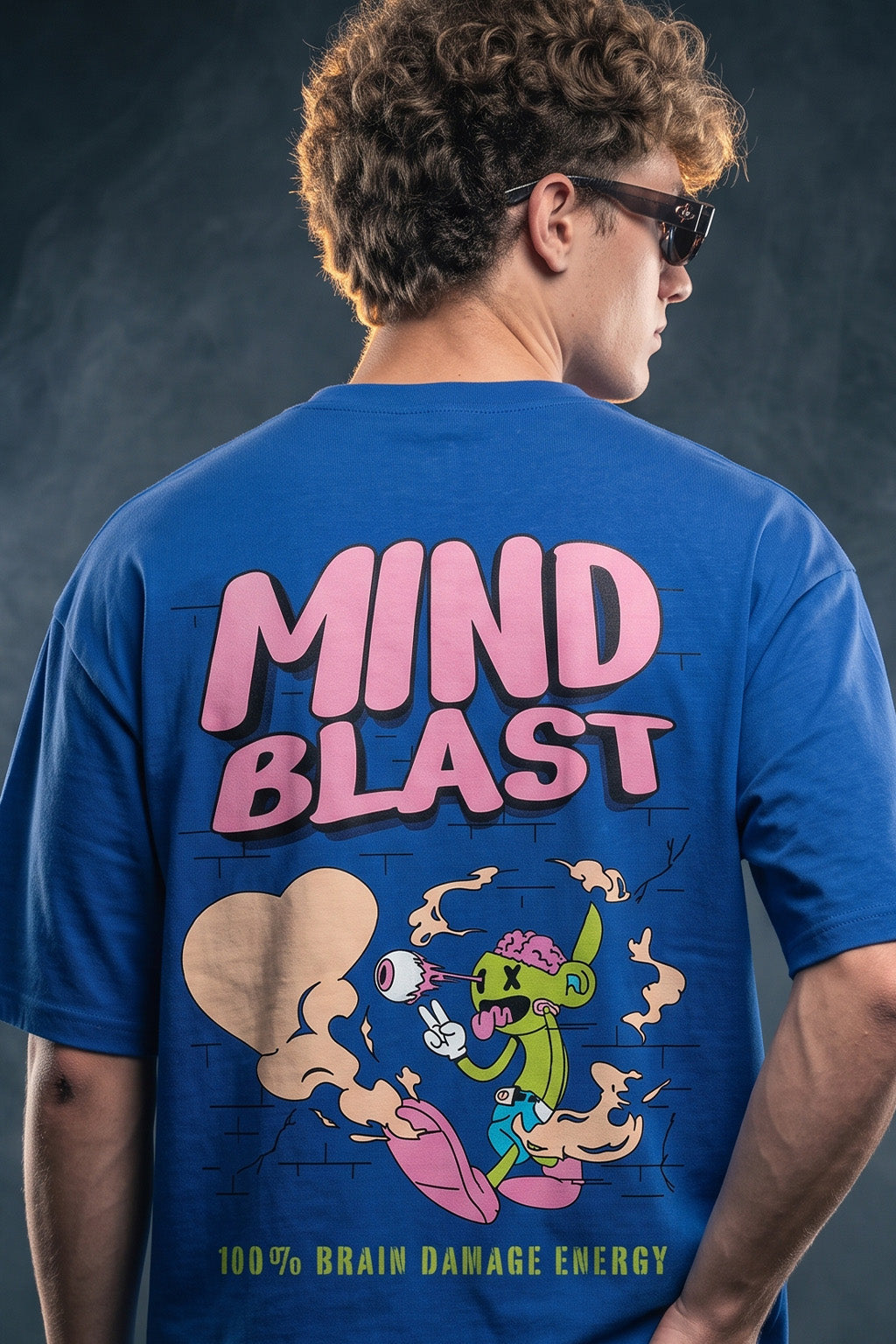 Mind Blast Royal Blue Oversized Printed T-shirt