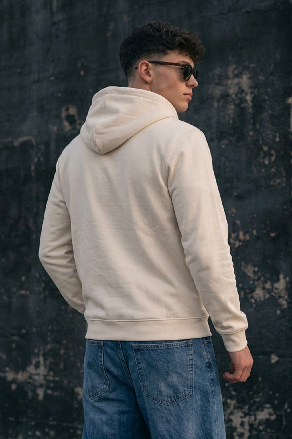 Beige Ribbed Cuff Regular Fit Zip-Up Hoodie