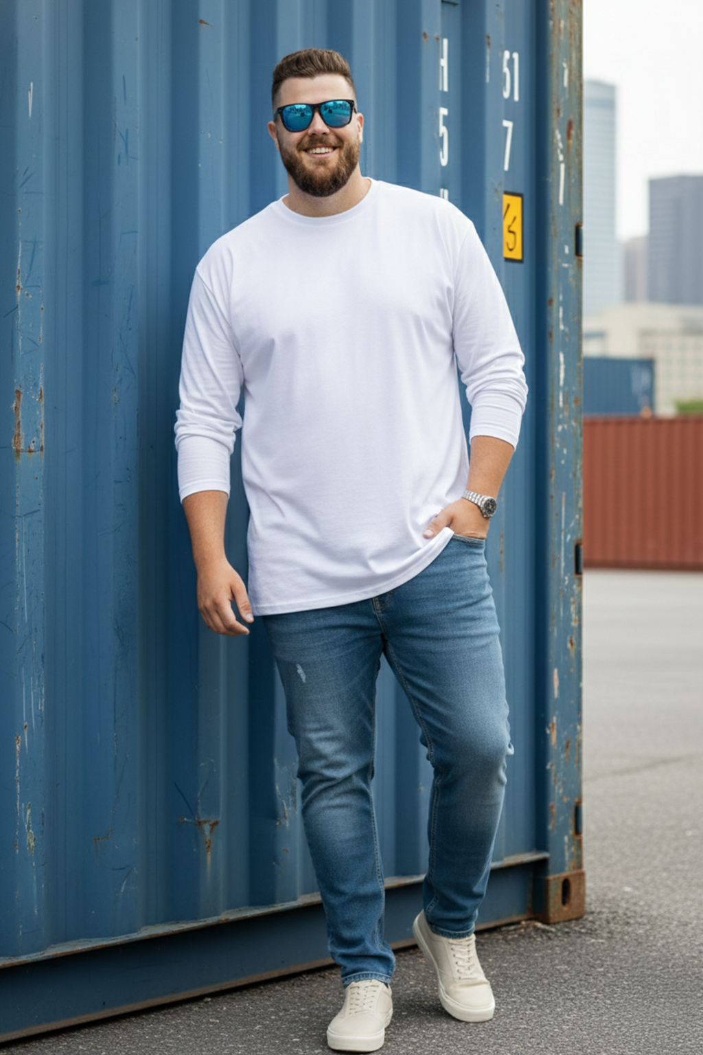 White Plain Full Sleeve Plus Size T-shirt