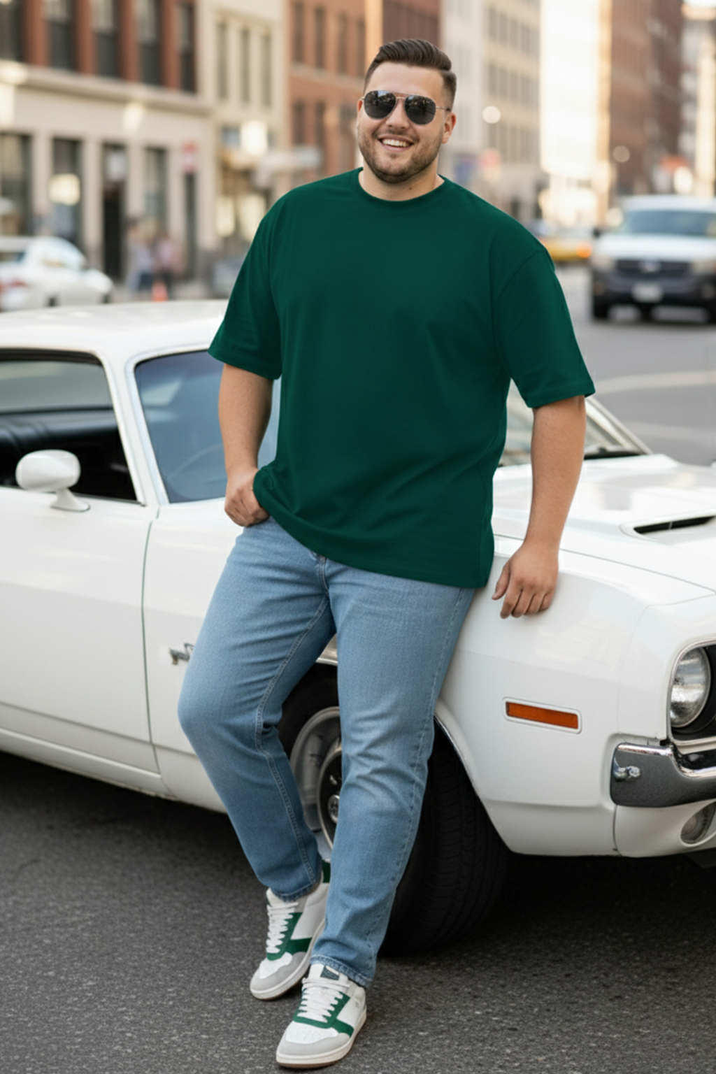 Green Plain Plus Size T-shirt