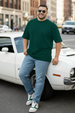 Green Plain Plus Size T-shirt
