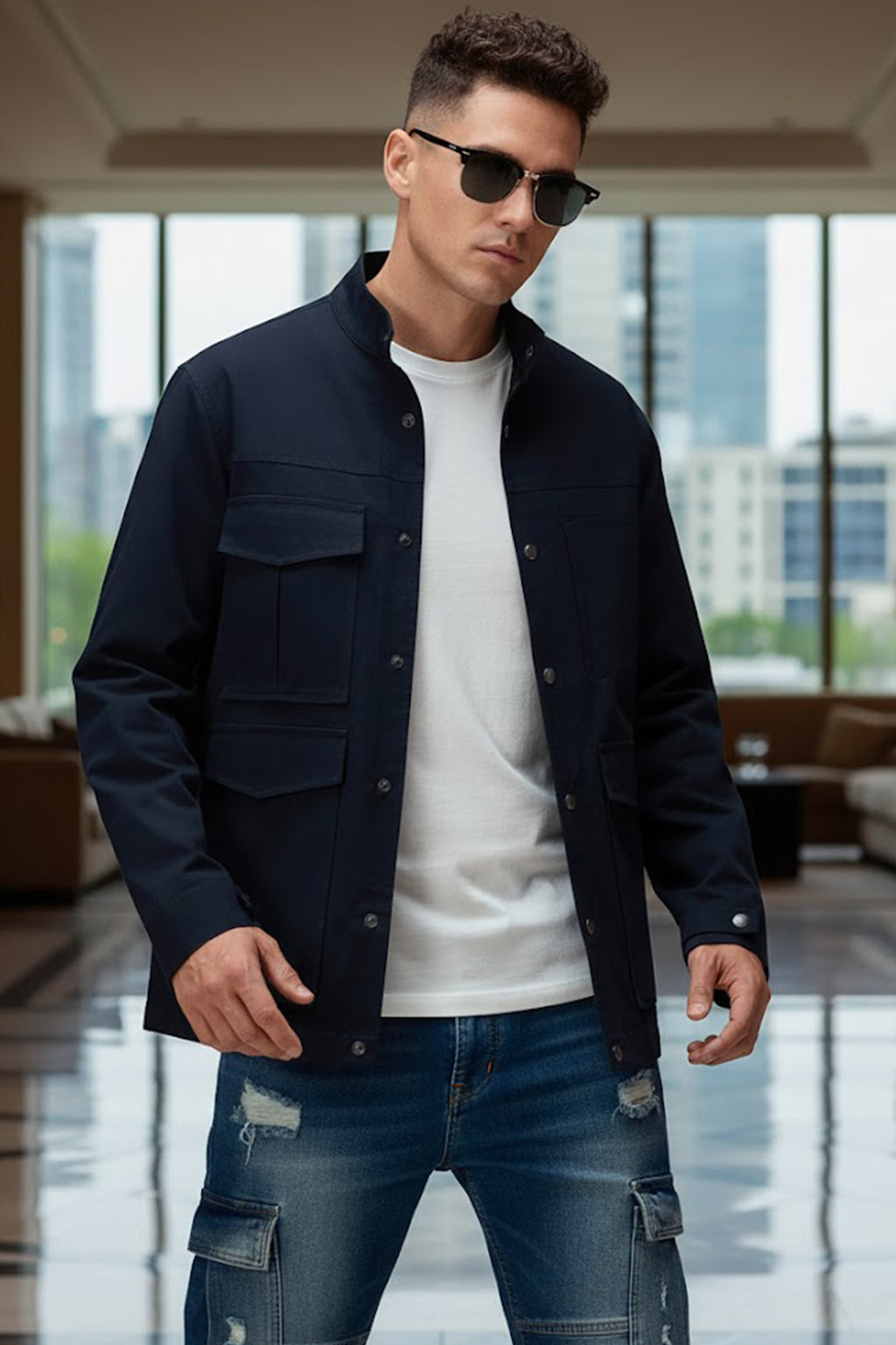 Navy Veirdo Exclusive Premium Button Detail Exclusive Shacket