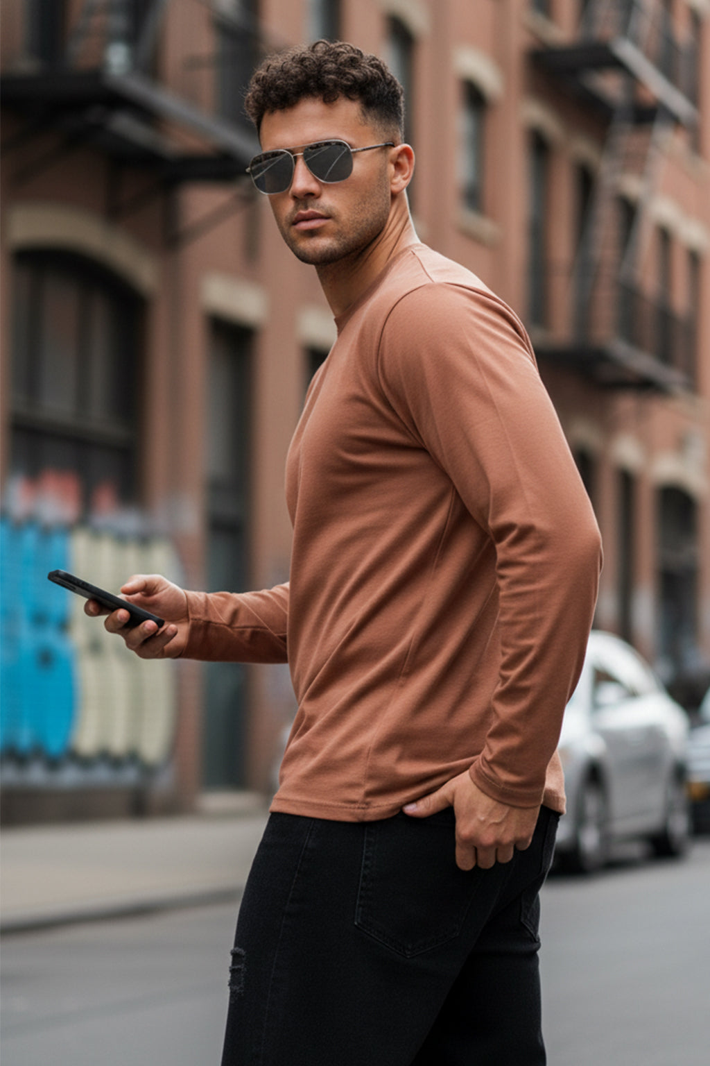 Cork Plain Full Sleeves Regular Fit T-shirt