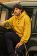 Veirdo Mustard Oversized Plain Button-Neck Pullover Hoodie