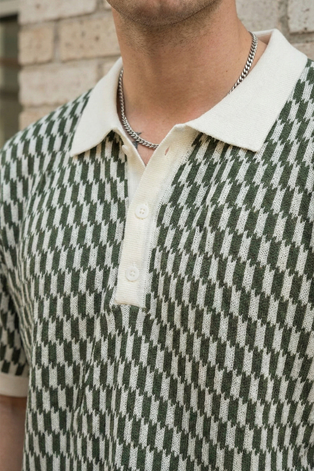 Monarch Pattern Green Flatknit Textured Boxy Fit Exclusive Polo T-Shirt
