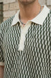 Monarch Pattern Green Flatknit Textured Boxy Fit Exclusive Polo T-Shirt