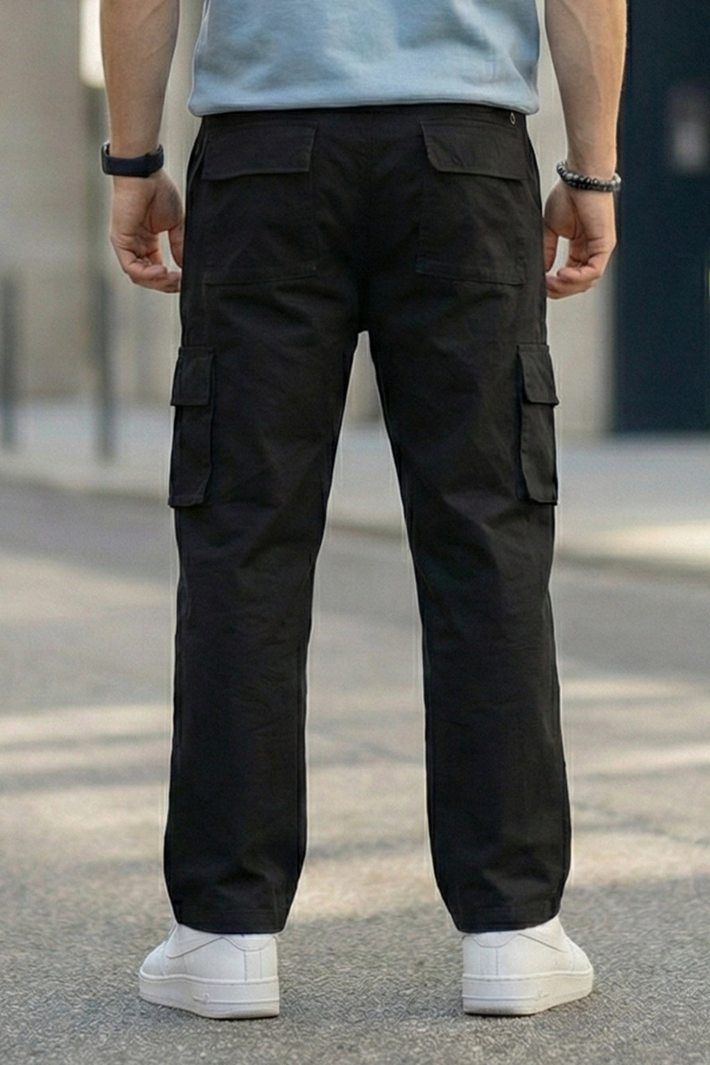 Black Pure Cotton Baggy Fit 6 Pocket Cargo