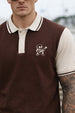 Guitar Brown Contrast Stripped Collar Economic Regular Fit Pique Polo