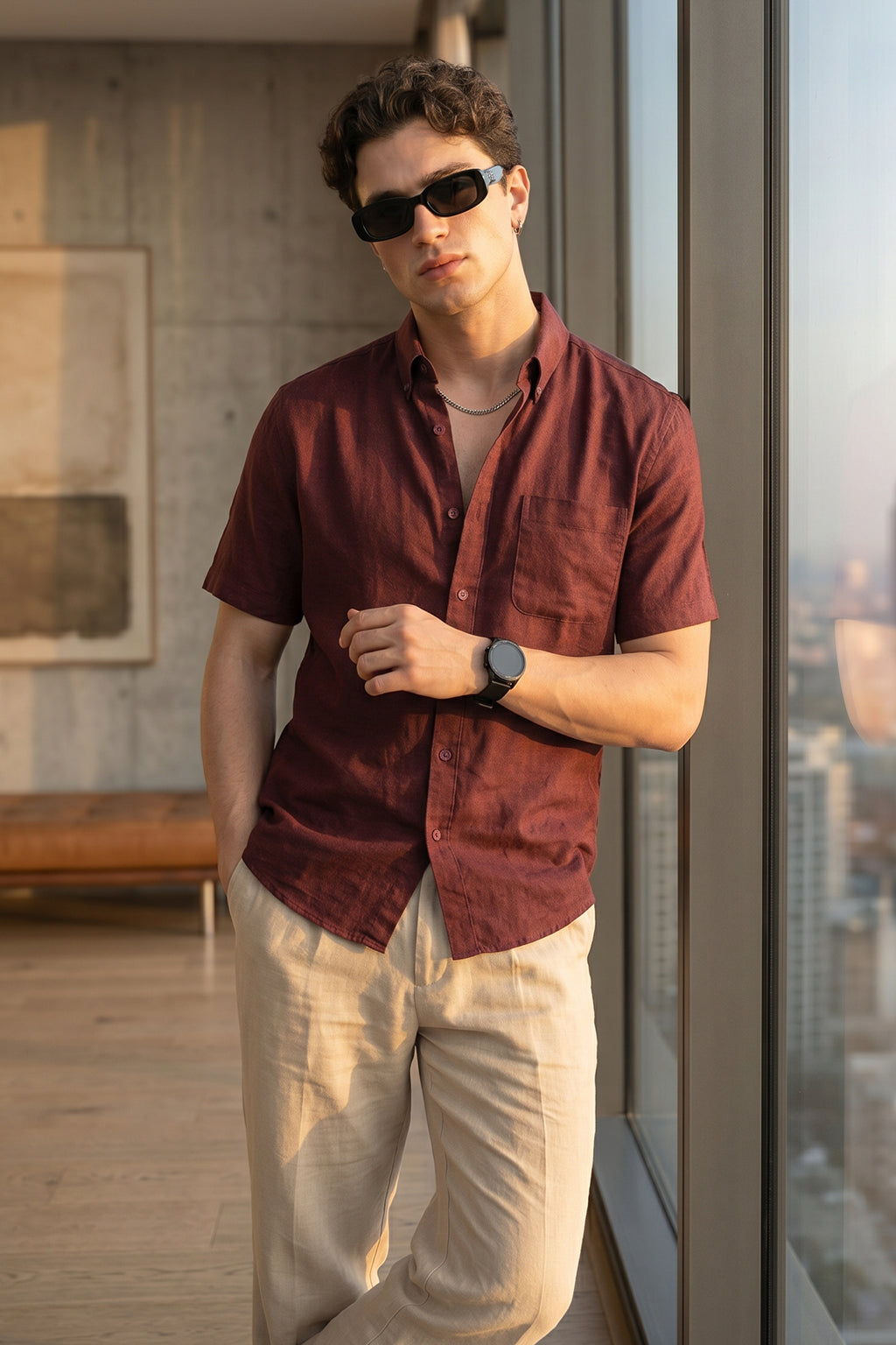 Maroon Plain Regular Fit Half Sleeve Single Pocket Exclusive Shirt