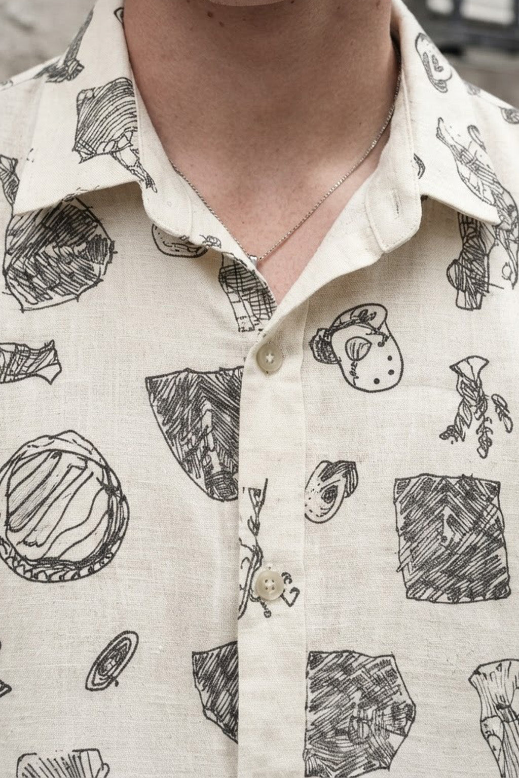 Sketchbook White All Over Printed Oversized Exclusive Shirt