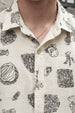 Sketchbook White All Over Printed Oversized Exclusive Shirt
