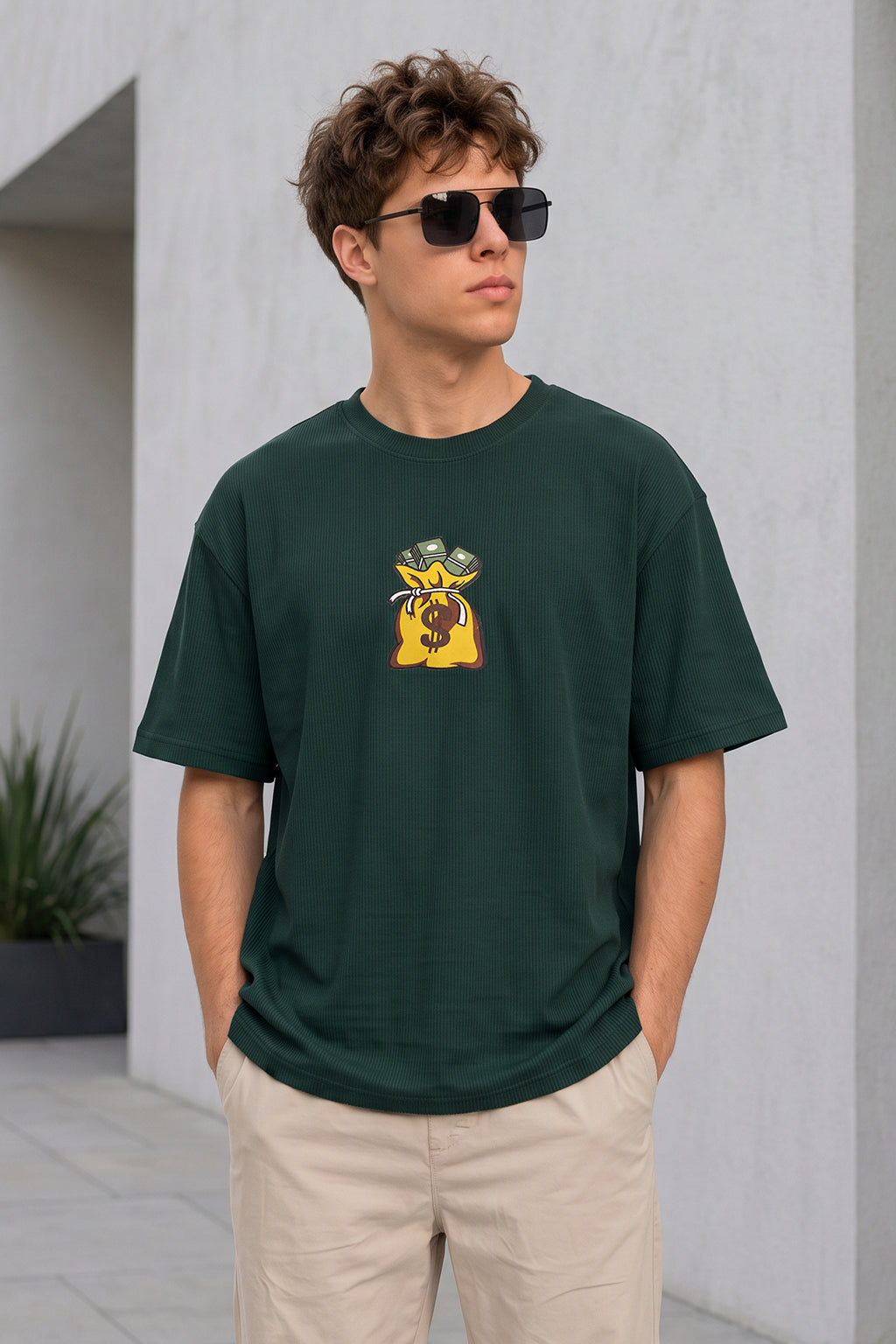 Dollar Teal Green Oversized Textured T-shirt