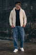 Beige Ribbed Cuff Regular Fit Zip-Up Hoodie