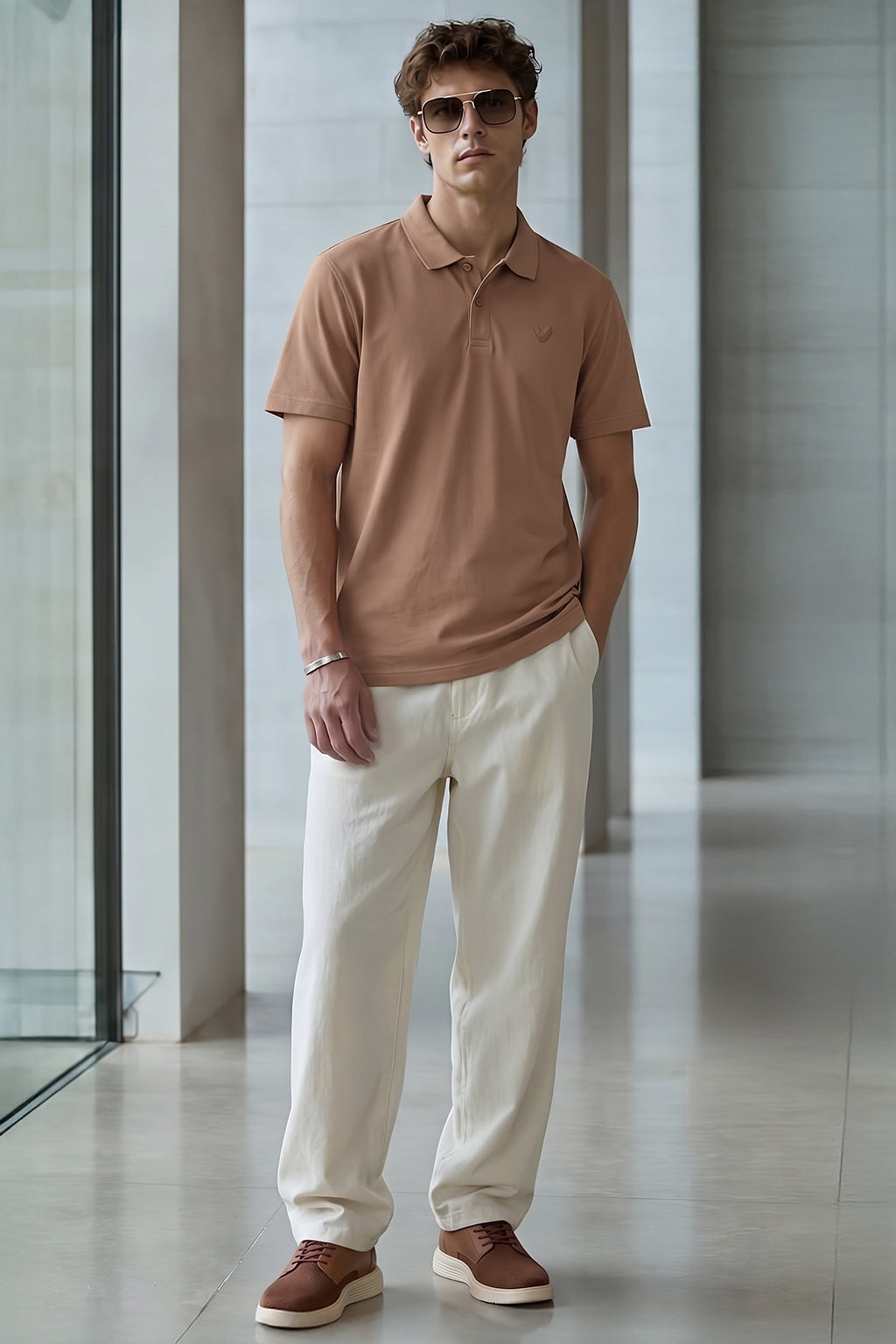 Cork Interlock Plain Regular Fit Button Polo T-shirt