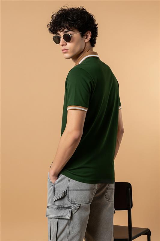 Olive Plain Regular Slim Fit Polo T-shirt