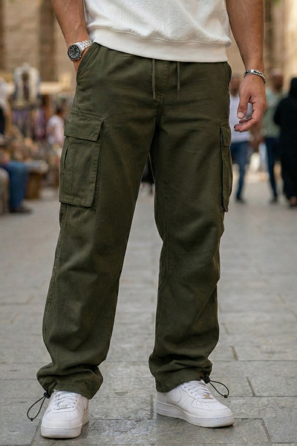Olive 5 Pocket Woven Straight Fit Exclusive Cargo Pant With Adjustable Ankle