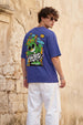 HUSTLE Blue Oversized Graphic Back Printed T-shirt