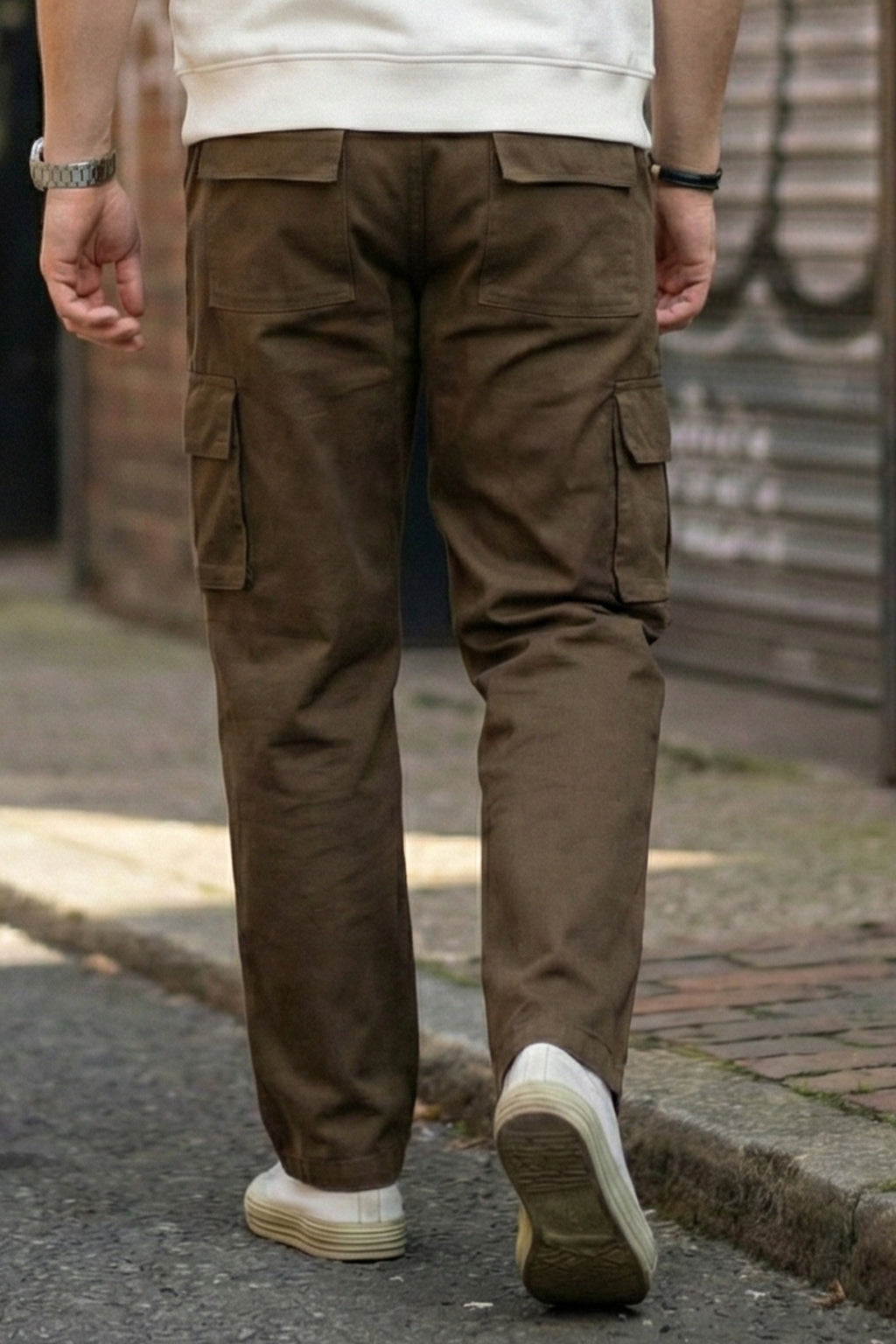 Brown Pure Cotton Baggy Fit 6 Pocket Cargo