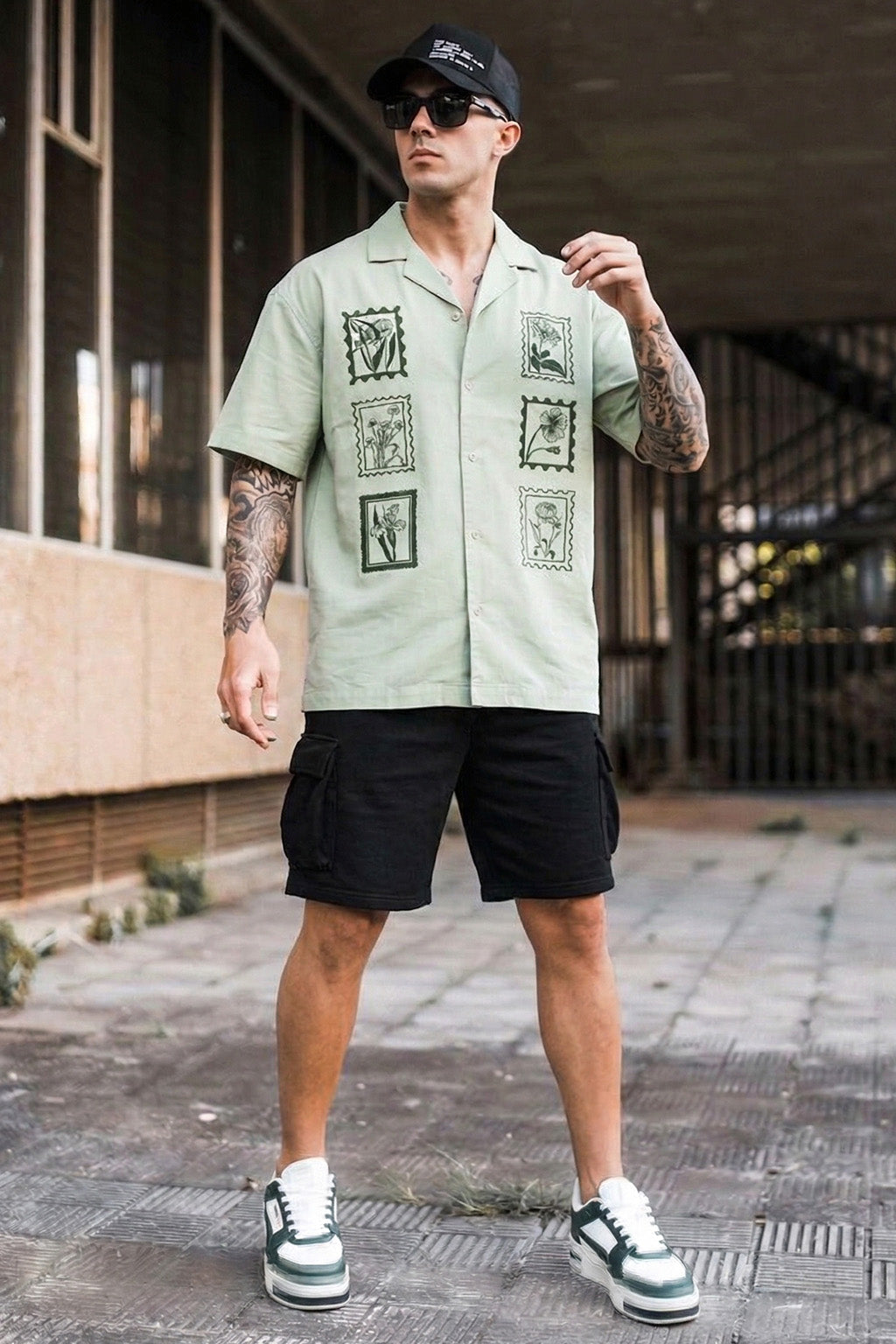 Botanical Fogg Green Oversized Embroidered Exclusive Shirt