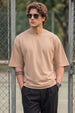 Beige Plain Oversized T-shirt