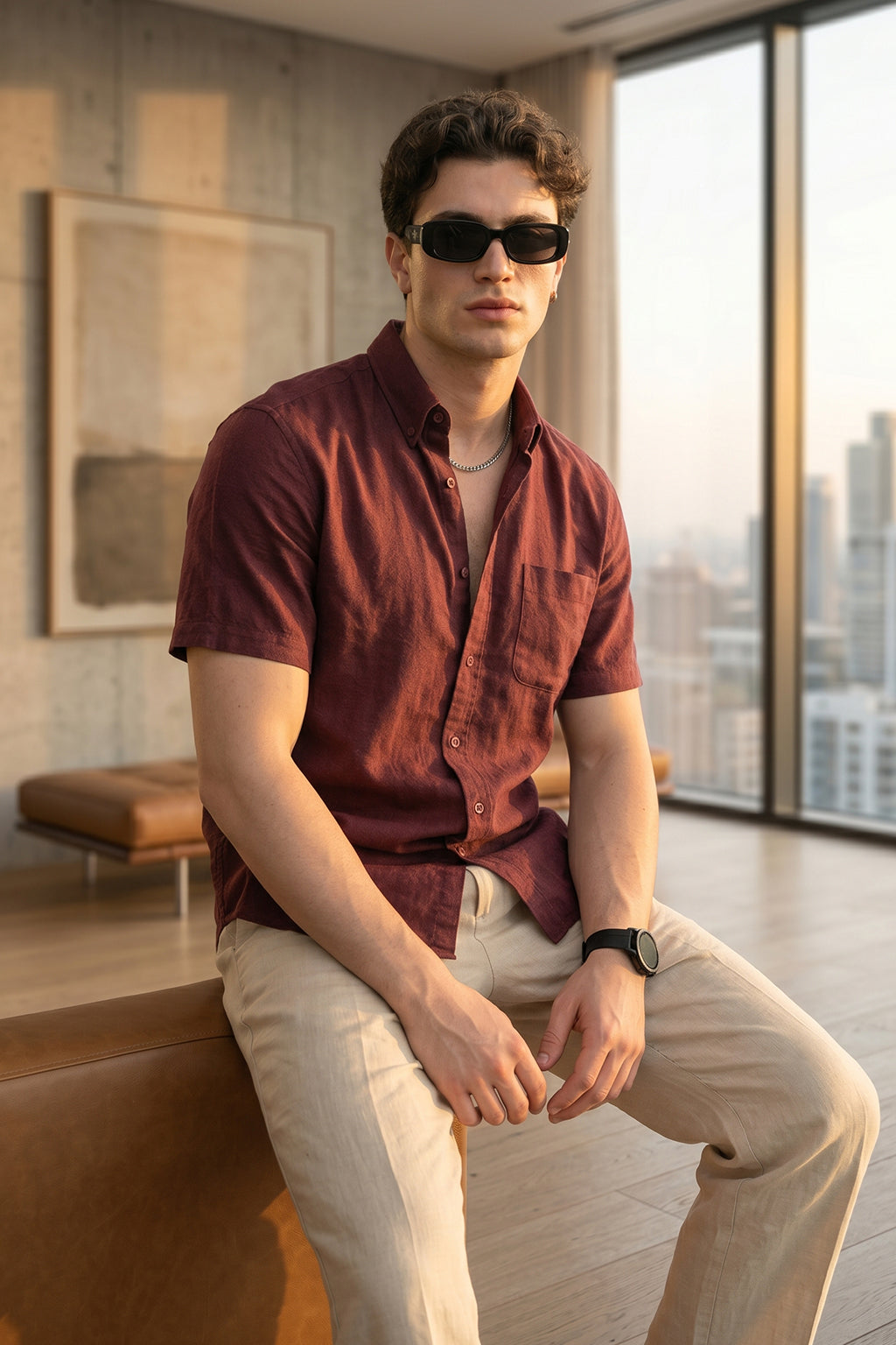 Maroon Plain Regular Fit Half Sleeve Single Pocket Exclusive Shirt