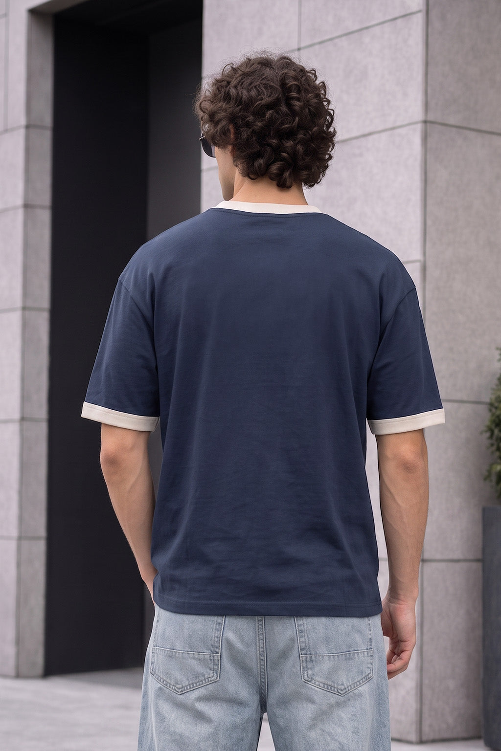 Build Navy Oversized Printed T-shirt