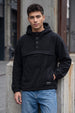 Veirdo Black Oversized Plain Button-Neck Pullover Hoodie
