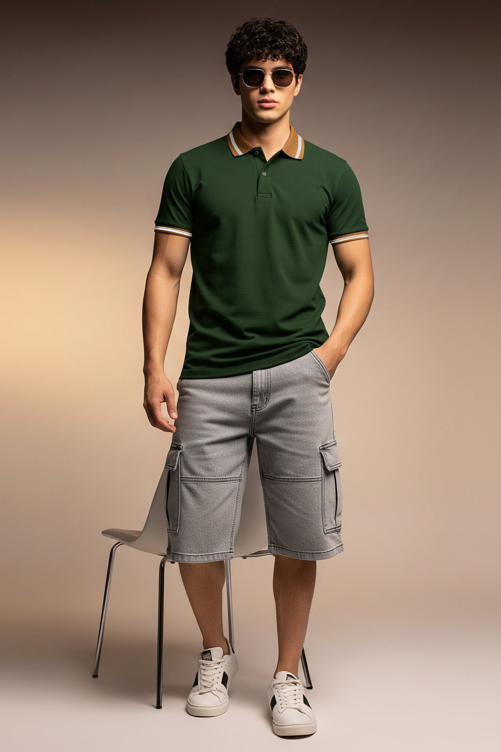 Olive Plain Regular Slim Fit Polo T-shirt