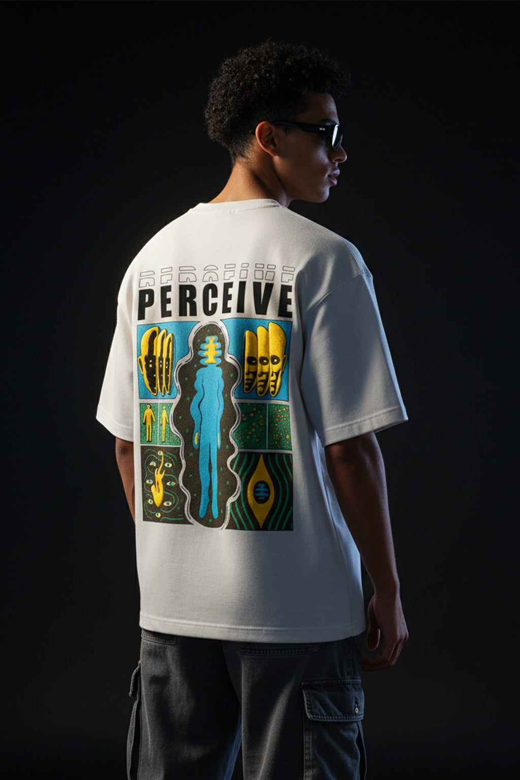 Perceive White Oversized Puff Printed Exclusive T-shirt