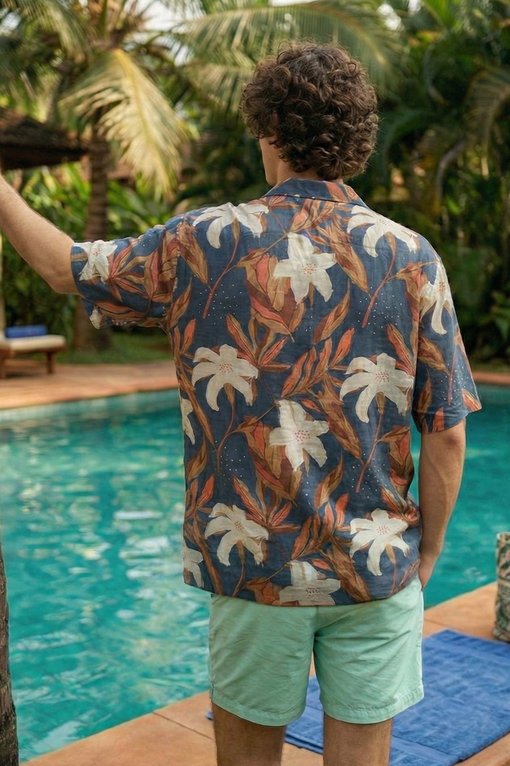 Lagoon Leaf Navy All Over Print Oversized Exclusive Shirt