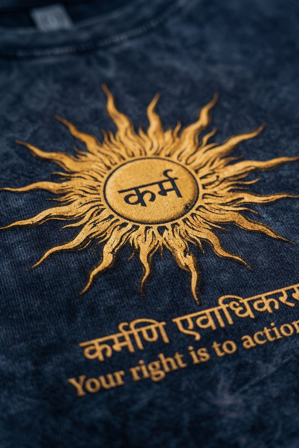 कर्म Navy Acid Washed Printed Exclusive T-shirt Supreme Edition