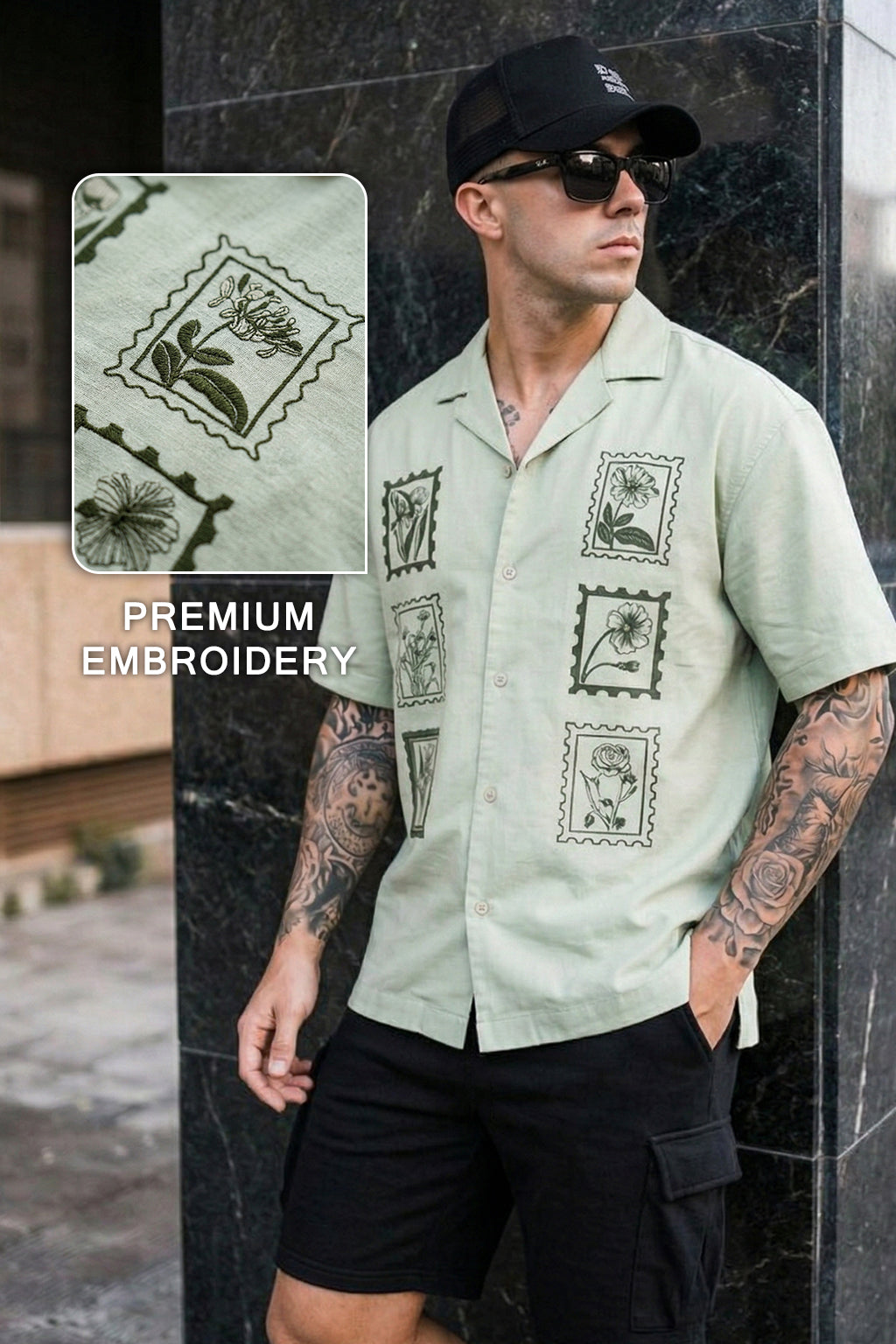 Botanical Fogg Green Oversized Embroidered Exclusive Shirt