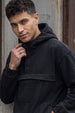Veirdo Black Oversized Plain Button-Neck Pullover Hoodie