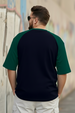 Veirdo Original Navy & Green Raglan Sleeve Graphic Printed Plus Size T-shirt