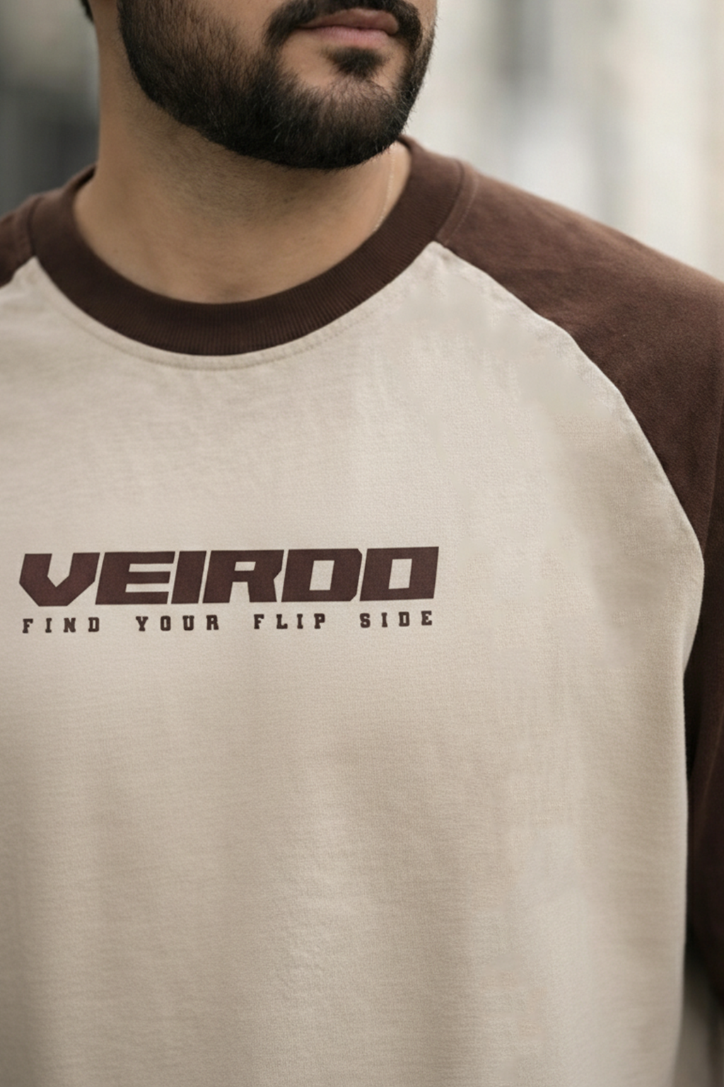 Brown-Swanwhite Raglan Oversized Typography Printed T-shirt