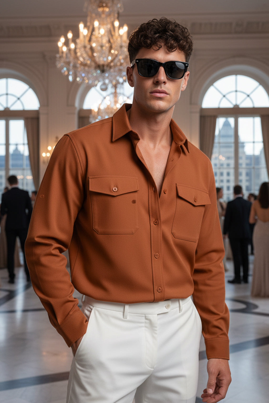 Rust Plain Relaxed Fit Full Sleeve Dual Pocket Utility Exclusive Shirt