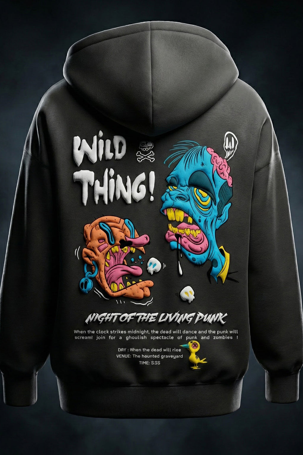 Wild Thing Grey Oversized Puff Printed Exclusive Hoodie