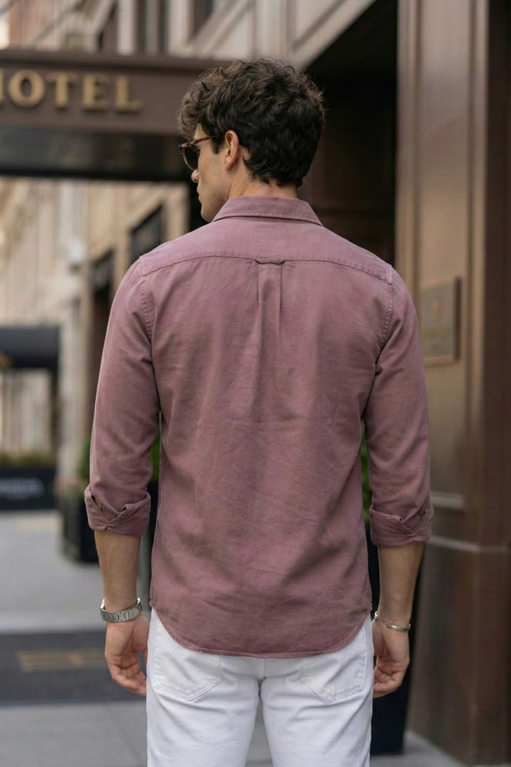 Rose Wood Pink Plain Regular Fit Single Pocket Full Sleeve Exclusive Shirt
