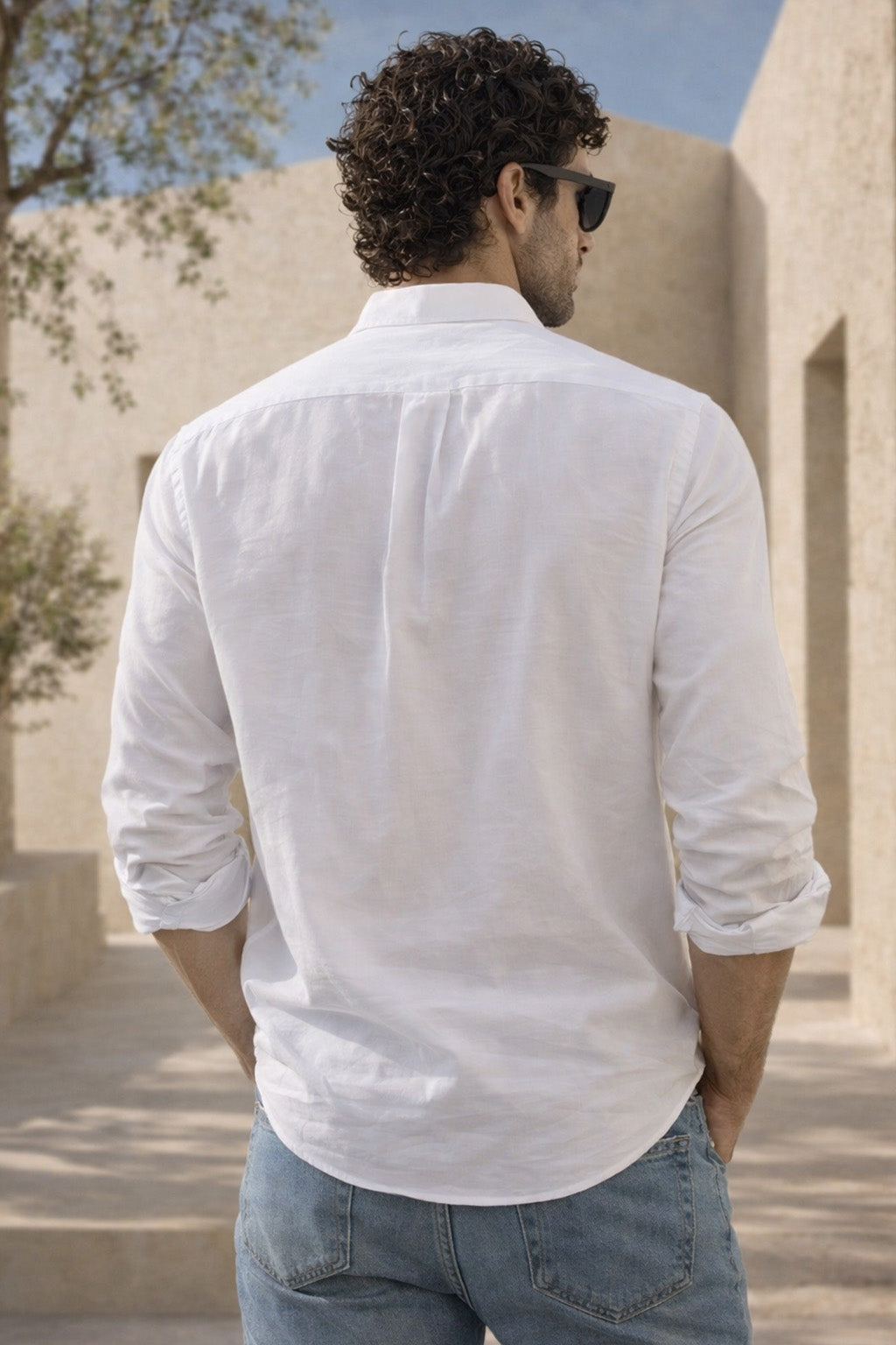 White Plain Regular Fit Chinese Collar Full Sleeve Exclusive Shirt