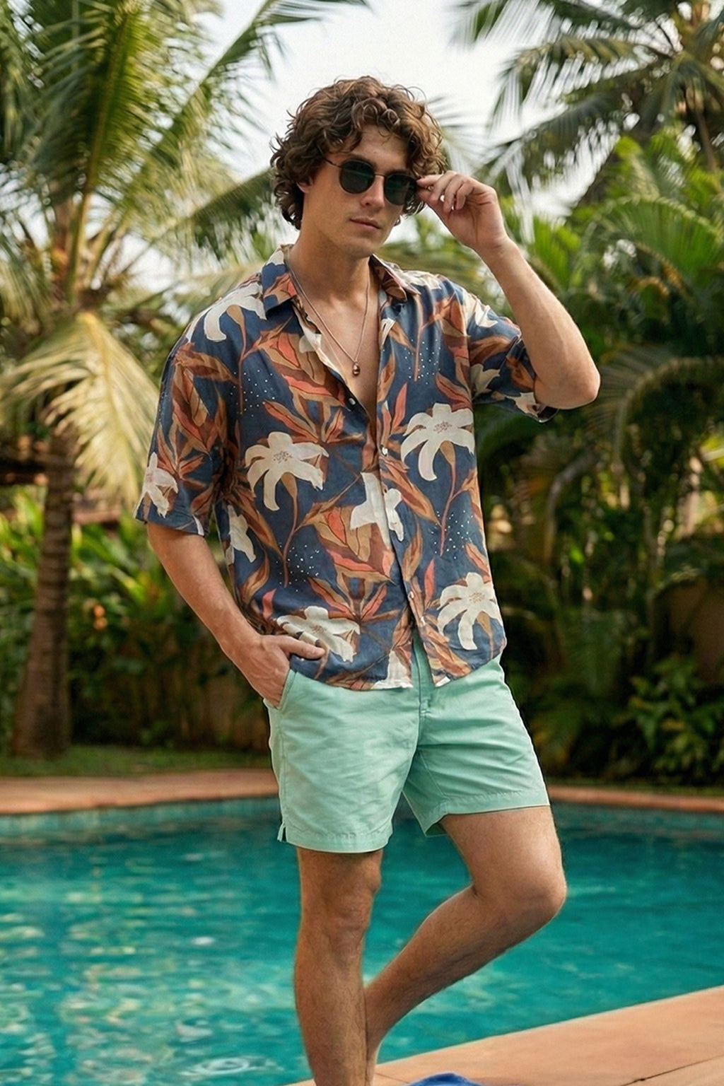 Lagoon Leaf Navy All Over Print Oversized Exclusive Shirt