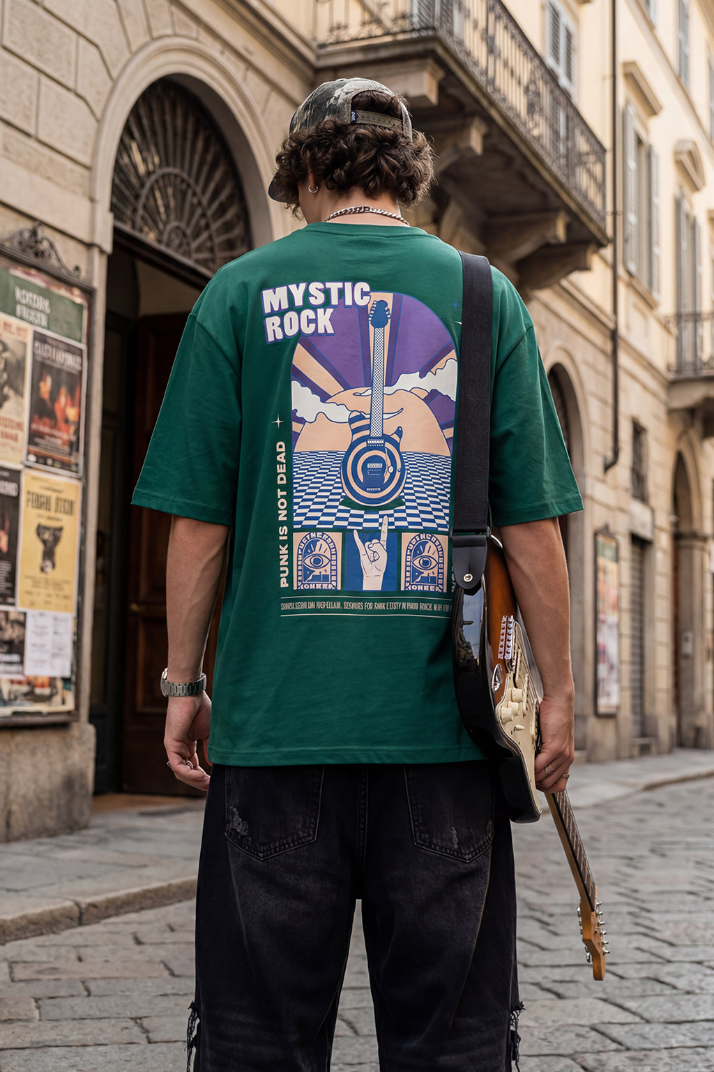 MYSTIC ROCK Green Oversized Back Graphic Printed T-shirt