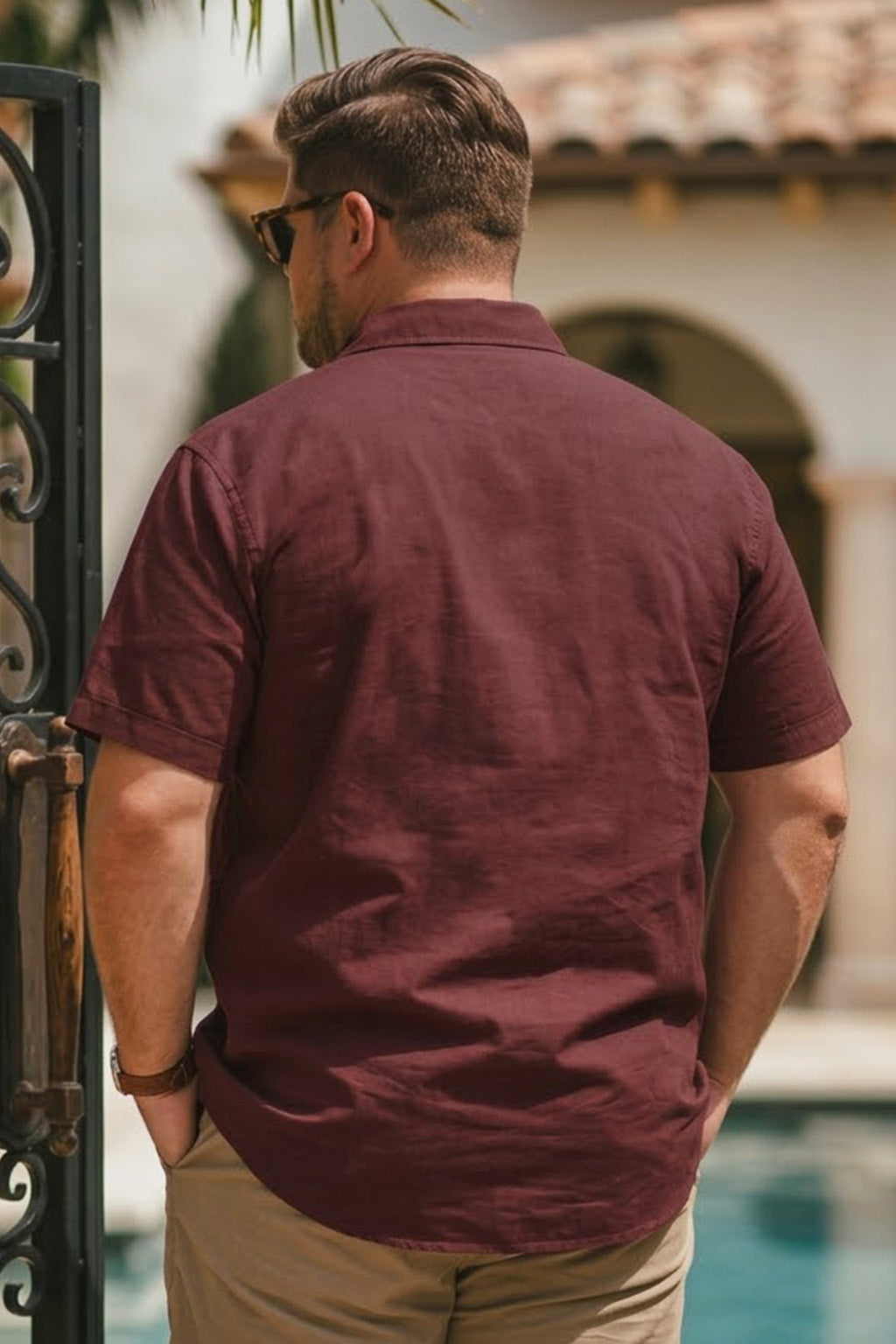 Brown Plus Size Half Sleeve Dual Pocket Utility Exclusive Shirt