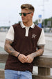 Guitar Brown Contrast Stripped Collar Economic Regular Fit Pique Polo