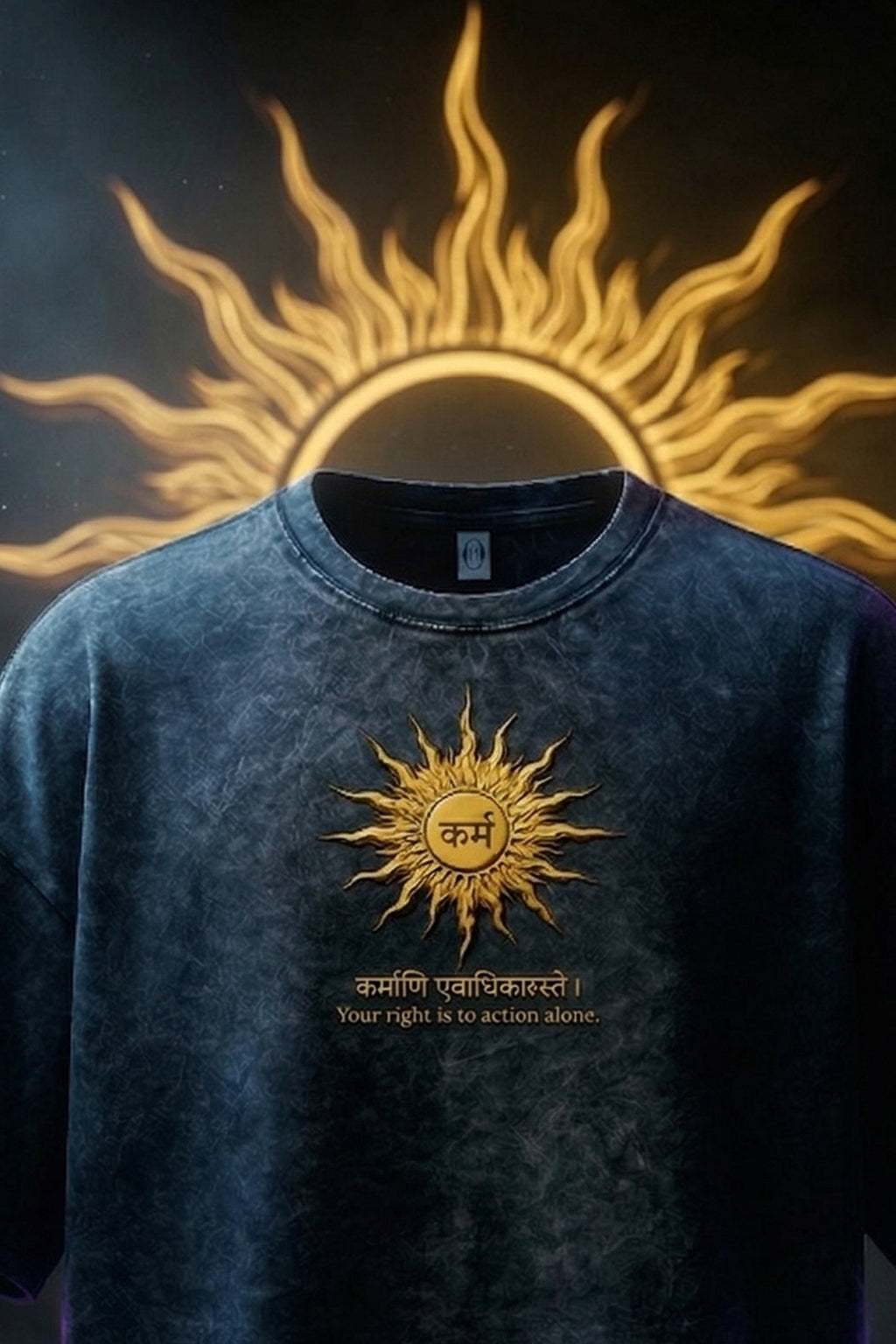 कर्म Navy Acid Washed Printed Exclusive T-shirt Supreme Edition