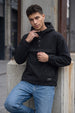 Veirdo Black Oversized Plain Button-Neck Pullover Hoodie