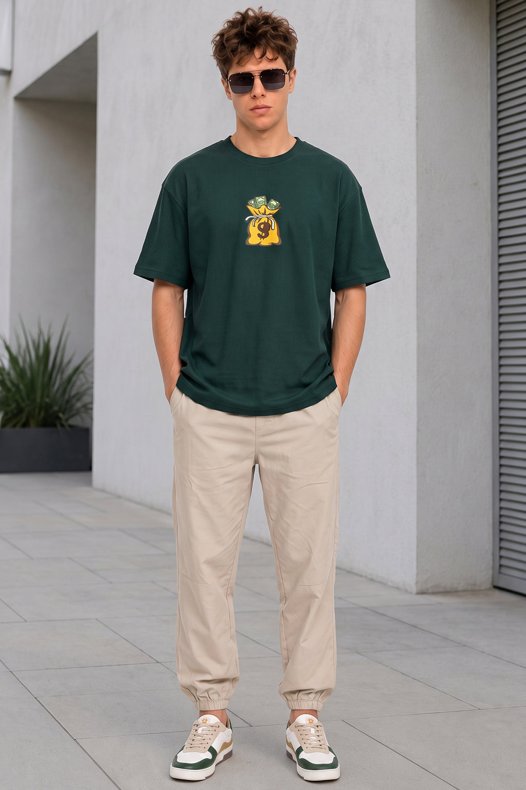 Dollar Teal Green Oversized Textured T-shirt