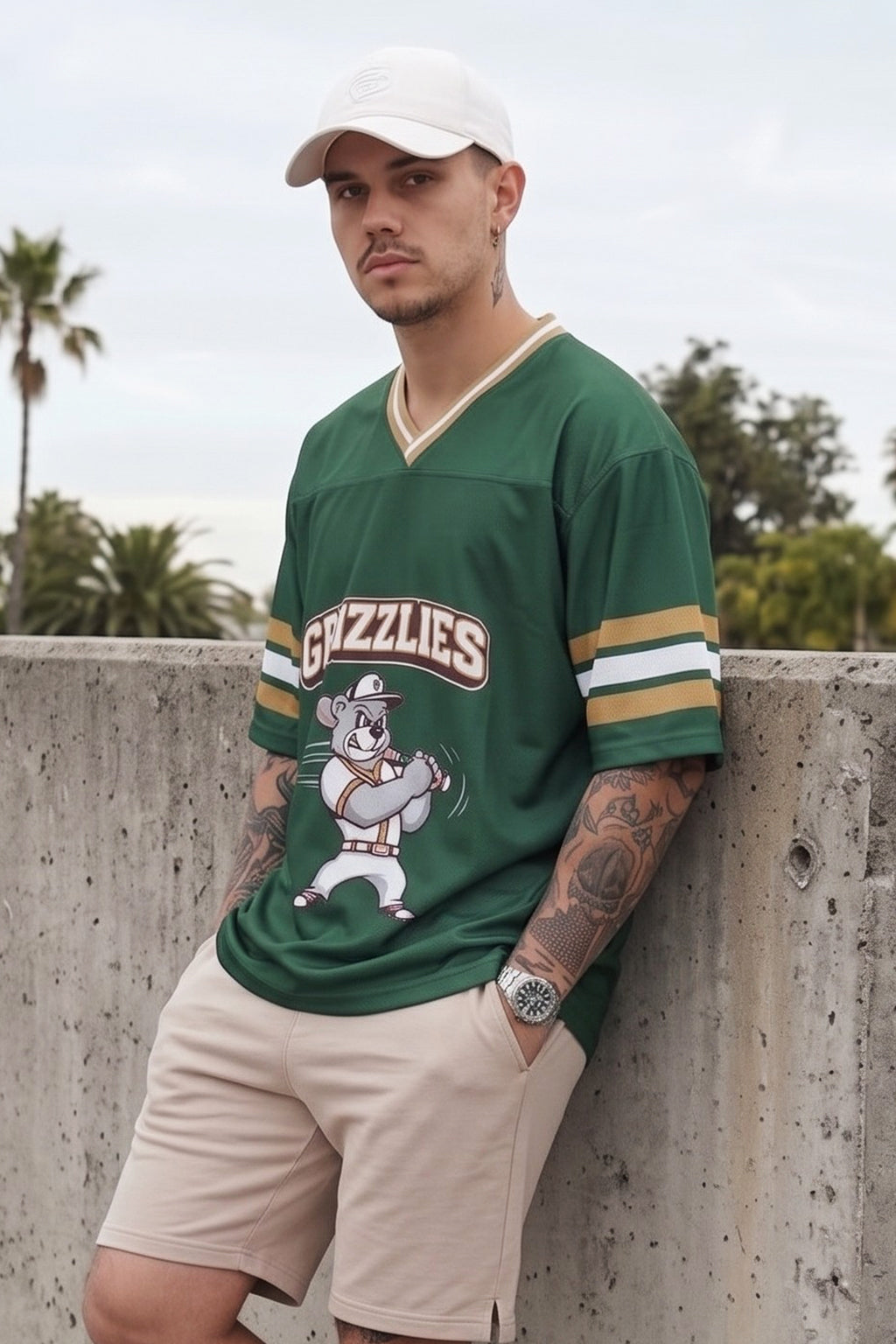 Grizzlies Green Varsity Collar Oversized T-Shirt